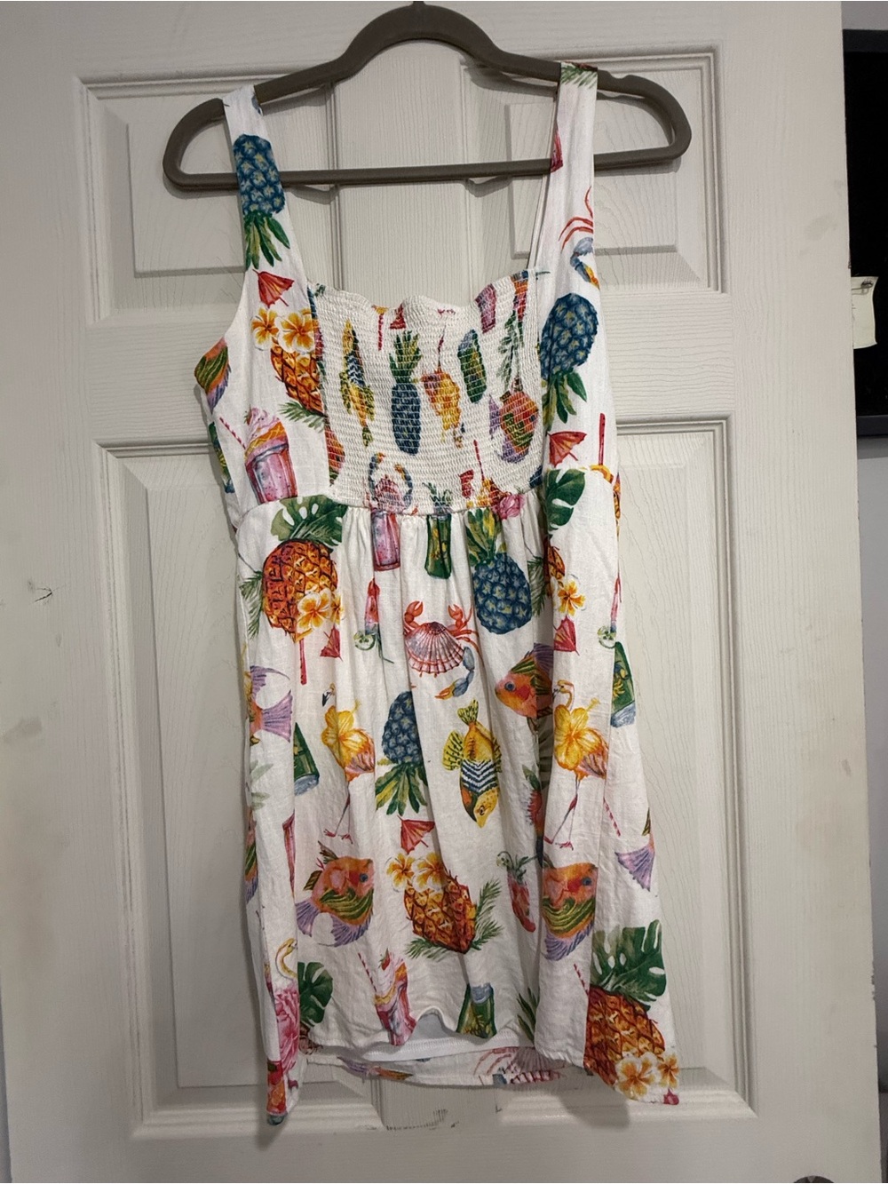 By the River Tropical Fish & Pineapple Summer Smocked Dress L